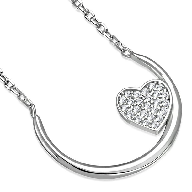 Gold-Tone Heart Pendant Necklace Clear Simulated CZ .925 Sterling Silver 